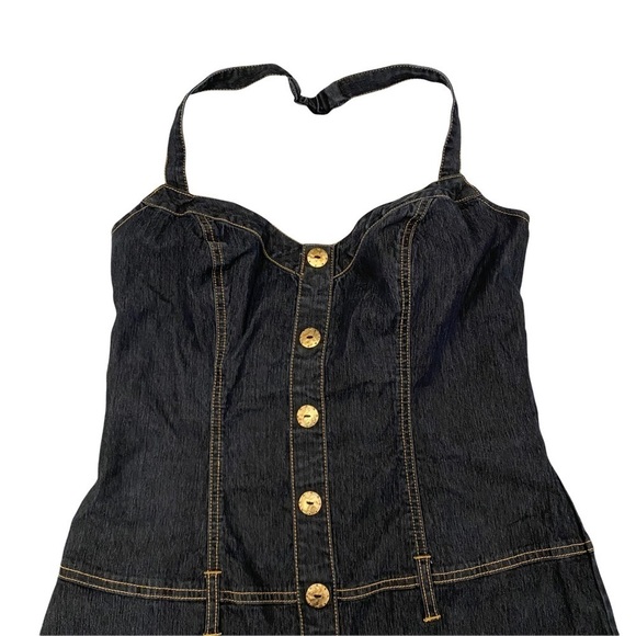 Bisou Bisou Dark Wash Denim Romper Halter Neck Sz 14 Junior - Picture 4 of 9